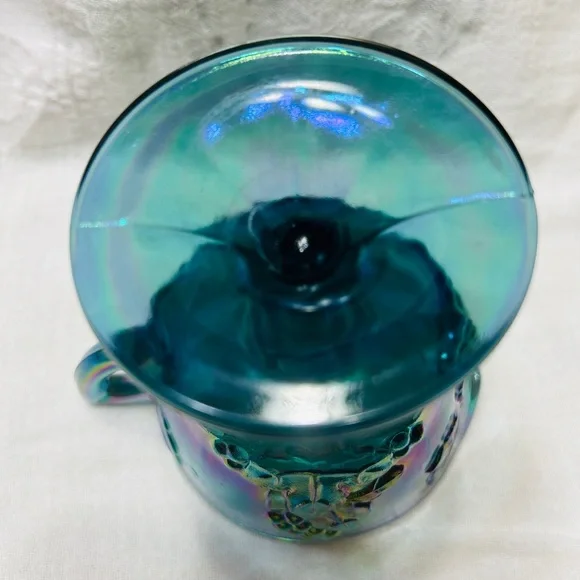 Vintage Indiana Glass blue carnival glass harvest grape cream & sugar on tray. - Picture 7 of 10